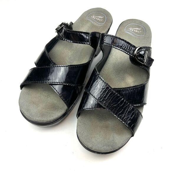 Dansko Sela Black Patent Leather Comfort Slide Sandals size 9.5 - Picture 3 of 8